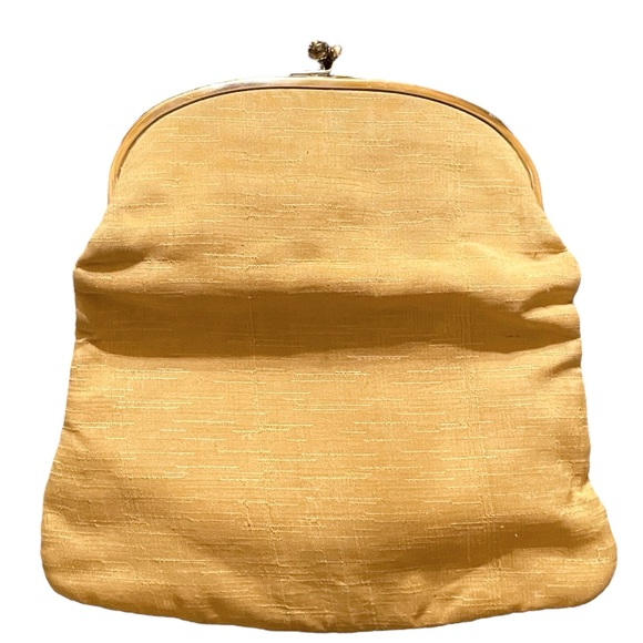 Vintage Ingber FoldOver Clutch Purse Canary Yellow Gold Hardware Kiss Lock Close - Picture 3 of 16